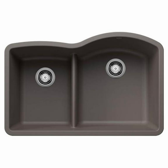 Blanco 443103 32 in. 40-60 Diamond Silgranti Reverse Double 1.75 in. Bowl Undermount Kitchen Sink with Low Divide - Volcano Gray