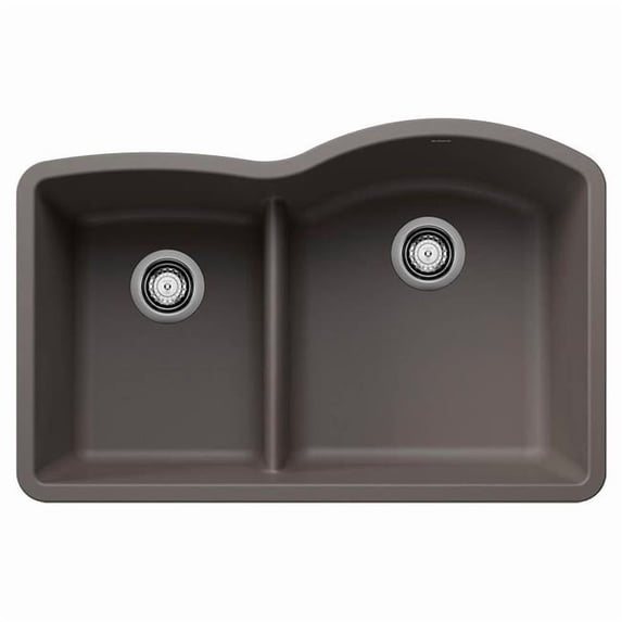 Blanco 443103 32 in. 40-60 Diamond Silgranti Reverse Double 1.75 in. Bowl Undermount Kitchen Sink with Low Divide - Volcano Gray