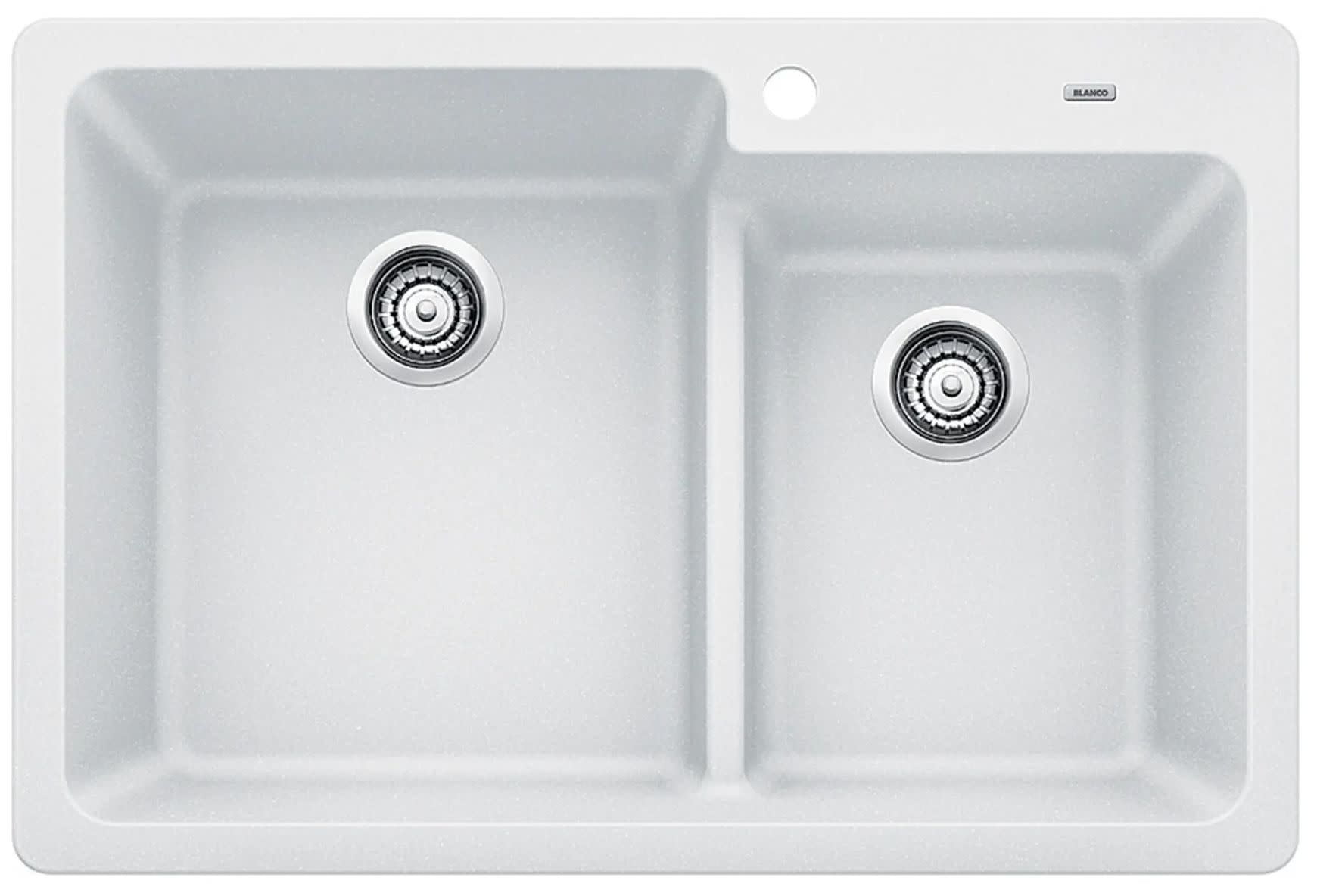 White Silgranit 33" Dual Mount Double Bowl Kitchen Sink