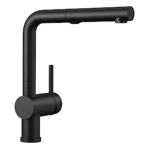 BLANCO Linus Low-Arc Pull-Out Dual Spray Kitchen Faucet, 1.5 GPM, Coal Black