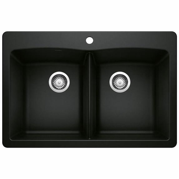 Blanco 442912 Diamond Equal Double Dual Mount Kitchen Sink, Coal Black