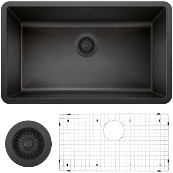 Blanco 440149-KIT Super Single Kitchen Sink with Grid, Basket Strainer & Mounting Hardware, Anthracite