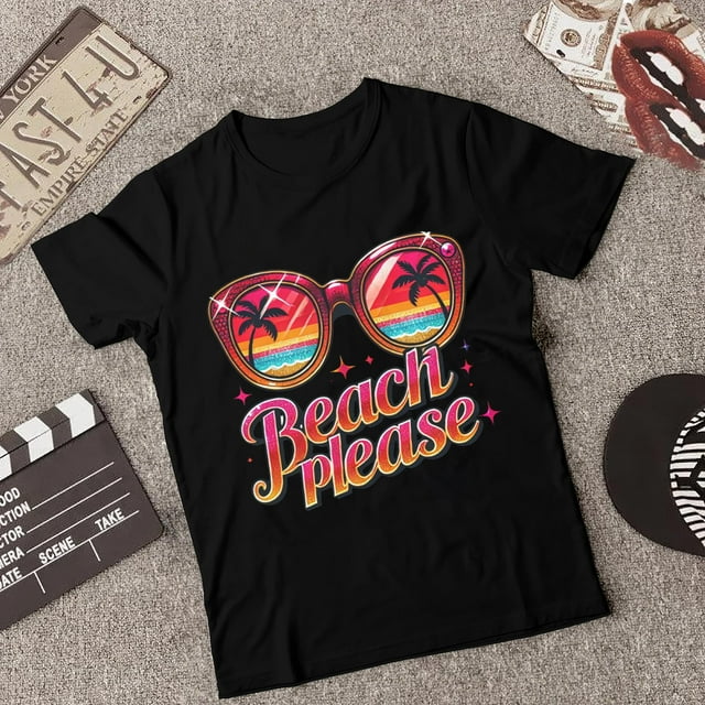 Blanctv22 Beach Please T-Shirt Glitter Summer Vacation Palm Trees, for ...