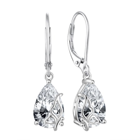 Blaniy Butterfly Dangle Drop Earrings for Women 925 Sterling Silver Teardrop Leverback Simulated Diamond Earrings April Birthstone Jewelry Gifts for Mom Wife Her