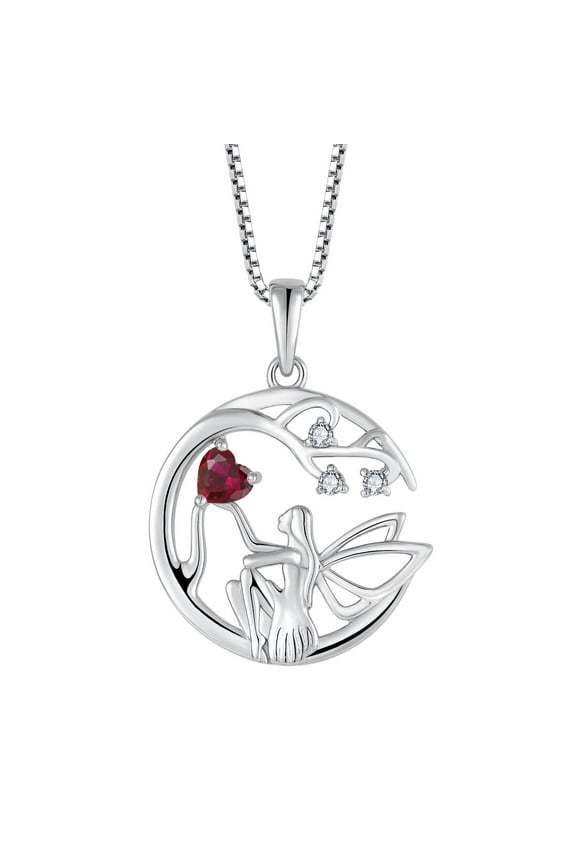 Guardian Angel Necklace for Women 925 Sterling Silver Tree of Life Necklace Ruby Pendant July Birthstone Jewelry Gifts for Mom Wife Her