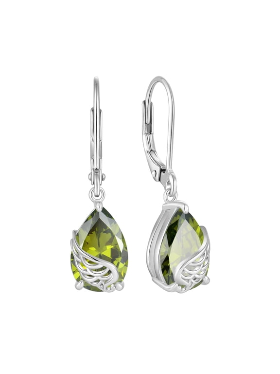 Guardian Angel Wings Dangle Drop Earrings for Women 925 Sterling Silver Teardrop Peridot Leverback Earrings August Birthstone Jewelry Gifts for Her