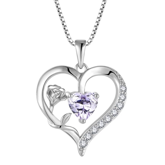 Blaniy Heart Birthstone Necklace Sterling Silver Rose Flower Pendant Jewelry Gifts for Women, 18"