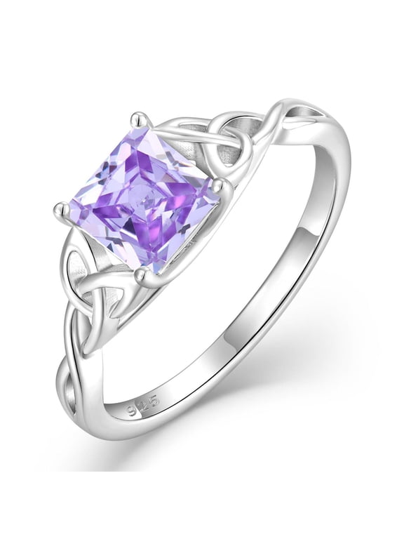 Infinity Trinity Irish Celtic Knot Ring for Women 925 Sterling Silver Statement Ring Princess Cut Alexandrite Ring June Birthstone Jewelry Gifts for Her Size 5