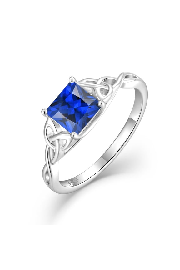 Infinity Trinity Irish Celtic Knot Ring for Women 925 Sterling Silver Statement Ring Princess Cut Sapphire Ring September Birthstone Jewelry Gifts for Her Size 10