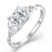 BLANIY Infinity Trinity Irish Celtic Knot Ring for Women 925 Sterling Silver Statement Ring Princess Cut Simulated Diamond Ring April Birthstone Jewelry Gifts for Her Size 5