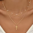 thumbnail image 1 of Blaniy Layered Necklaces for Women Dainty Gold Necklace Pearl Cross Necklace Choker Trendy Jewelry Gifts for Her, 1 of 6