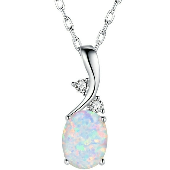 Blaniy Opal Necklace for Women 18K White Gold Plated Oval White Opal Pendant Fashion Jewelry Gifts for Mother Wife