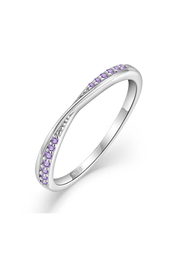Stackable Wedding Band 925 Sterling Silver Amethyst Promise Rings Engagement Anniversary Eternity Ring February Birthstone Jewelry Gifts for Women Size 5