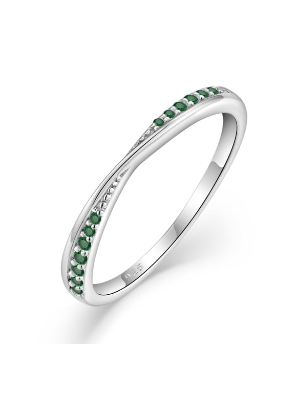 Stackable Wedding Band 925 Sterling Silver Emerald Promise Rings Engagement Anniversary Eternity Ring May Birthstone Jewelry Gifts for Women Size 7