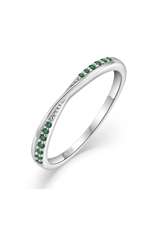 Stackable Wedding Band 925 Sterling Silver Emerald Promise Rings Engagement Anniversary Eternity Ring May Birthstone Jewelry Gifts for Women Size 10