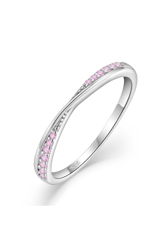 Stackable Wedding Band 925 Sterling Silver Pink Tourmaline Promise Rings Engagement Anniversary Eternity Ring October Birthstone Jewelry Gifts for Women Size 6