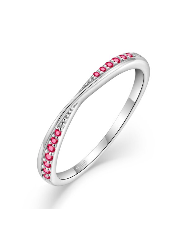 Stackable Wedding Band 925 Sterling Silver Ruby Promise Rings Engagement Anniversary Eternity Ring July Birthstone Jewelry Gifts for Women Size 5
