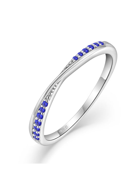 Stackable Wedding Band 925 Sterling Silver Sapphire Promise Rings Engagement Anniversary Eternity Ring September Birthstone Jewelry Gifts for Women Size 9