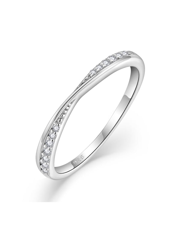 Stackable Wedding Band 925 Sterling Silver Simulated Diamond Promise Rings Engagement Anniversary Eternity Ring April Birthstone Jewelry Gifts for Women Size 5