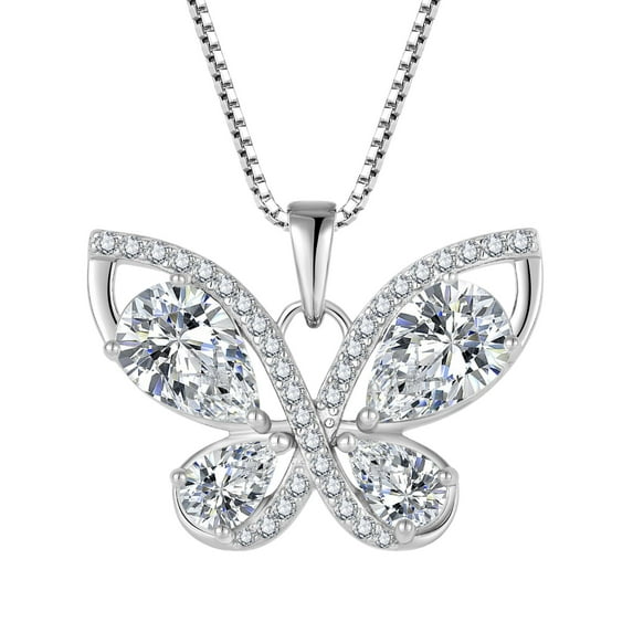 Blaniy Women Butterfly Necklace 925 Sterling Silver April Birthstone Pendant Created Gemstone Jewelry Gifts for Women