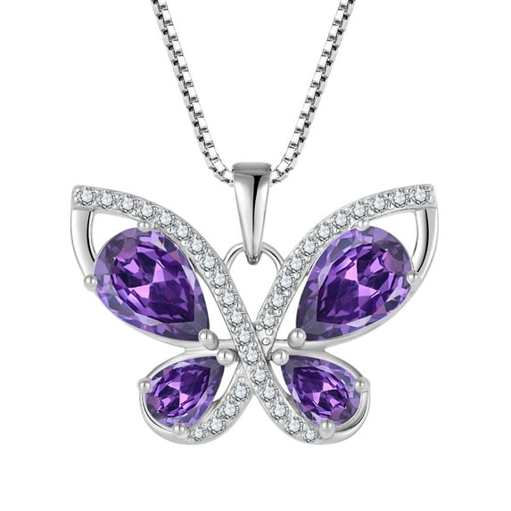 Blaniy Women Butterfly Necklace 925 Sterling Silver February Birthstone Pendant Created Gemstone Jewelry Gifts for Women