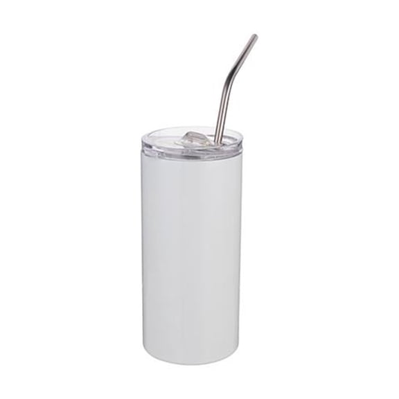JPPlus 16oz Stainless Steel Tumbler with Straw & Lid for Sublimation and Heat Transfer Printing Customization. (1, White)