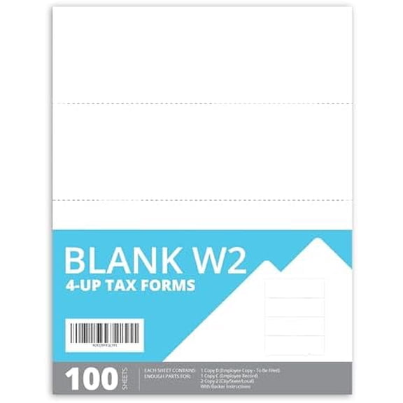 Blank 2025 W2 4 Up Horizontal Tax Forms, 100 Employee Forms,Designed for QuickBooks and Accounting Software, Ideal for E-Filing, Works with Laser or Inkjet Printers, 100 Four Part Forms, 4 DOWN FORMS
