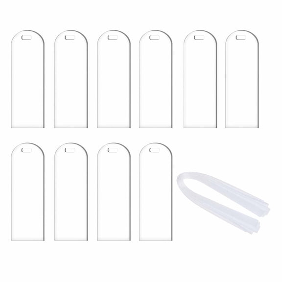 Blank Acrylic Table Signs Decorative Wedding Place Card with White Ribbons and Holes Transparent Name Labels for Parties