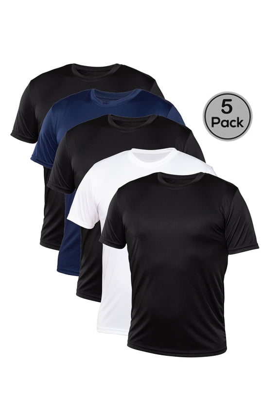 , 5 Pack Men's Crew Neck Performance T-Shirt, XS to 4XL