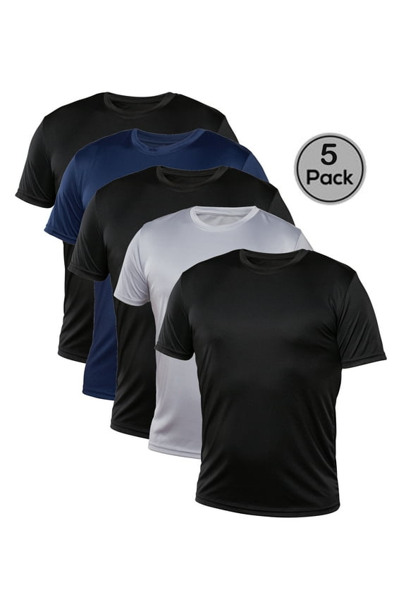 , 5 Pack Men's Crew Neck Performance T-Shirt, XS to 4XL
