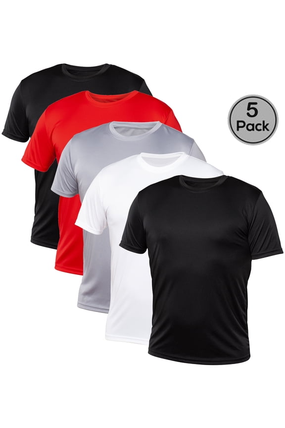 , 5 Pack Men's Crew Neck Performance T-Shirt, XS to 4XL