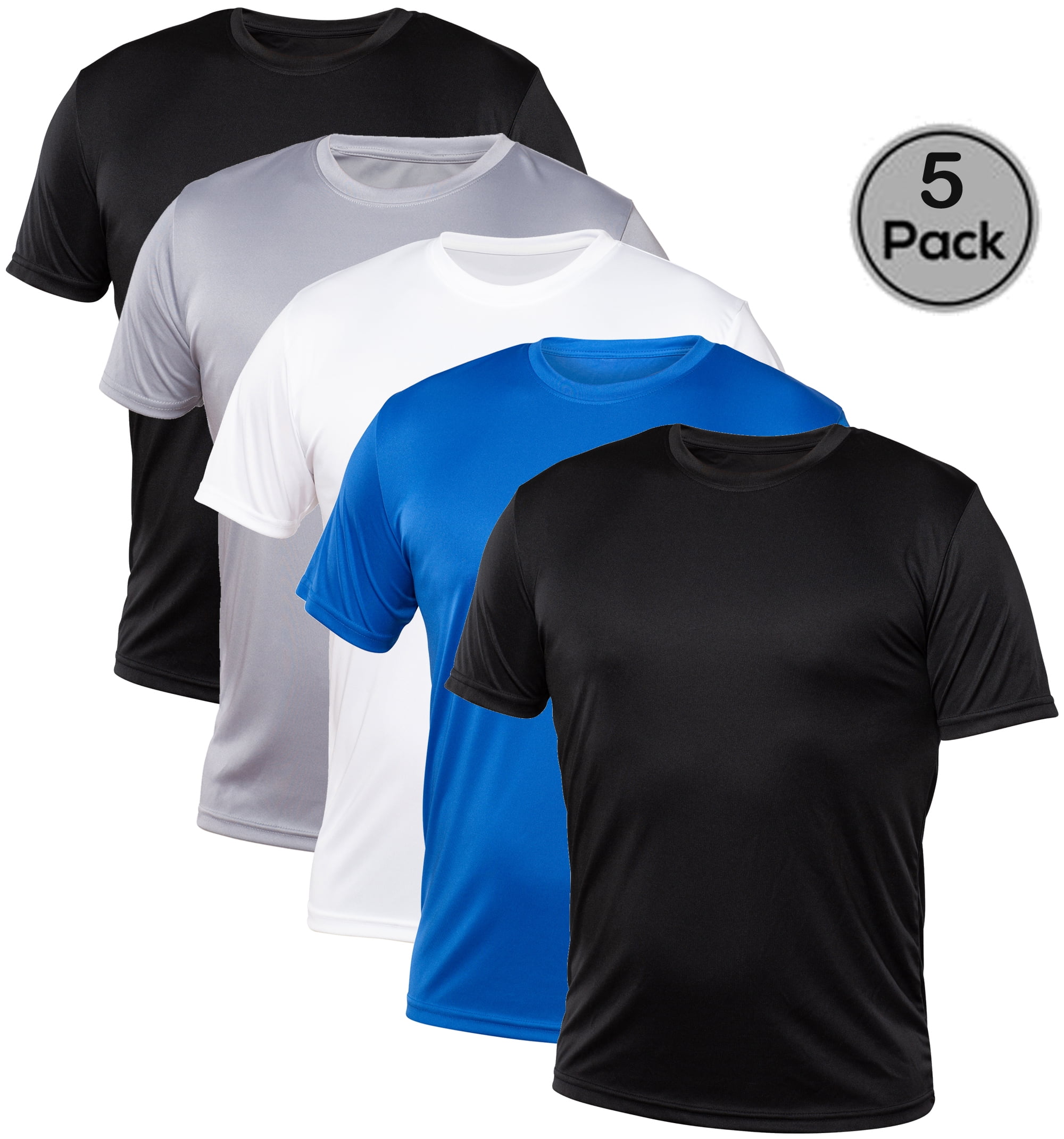 Blank Activewear, 5 Pack Men's Crew Neck Performance T-Shirt, XS to 4XL 