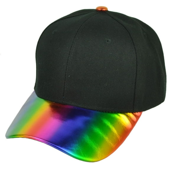 Blank Adjustable Curved Bill Brim Hat Cap Multicolor Rainbow Glossy Mens Blue