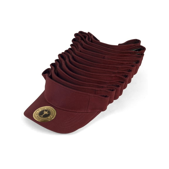 Blank Adult Adjustable 12 Pack Lot Dozen Bulk Visor, Burgundy