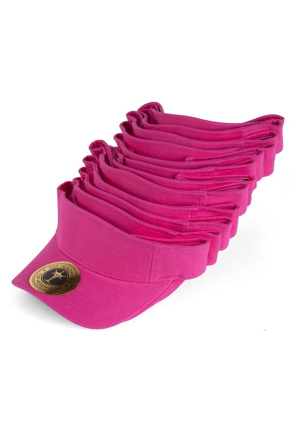 Blank Adult Adjustable 12 Pack Lot Dozen Bulk Visor, Hot Pink
