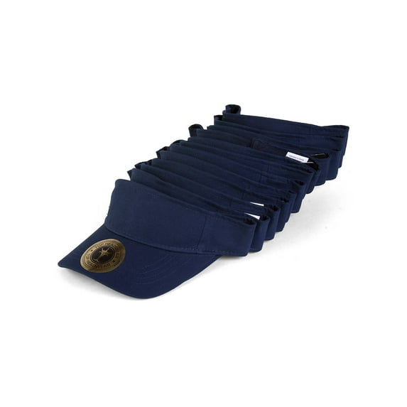 Blank Adult Adjustable 12 Pack Lot Dozen Bulk Visor, Navy