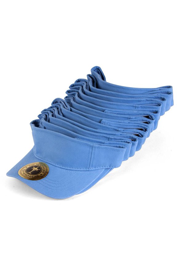 Blank Adult Adjustable 12 Pack Lot Dozen Bulk Visor, Sky Blue