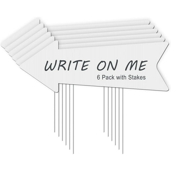 Blank Arrow Signs With Stakes 6 Pack - 17 x 6 Inches Wedding Directional Yard Signs, This Way Arrow Birthday Party Signs