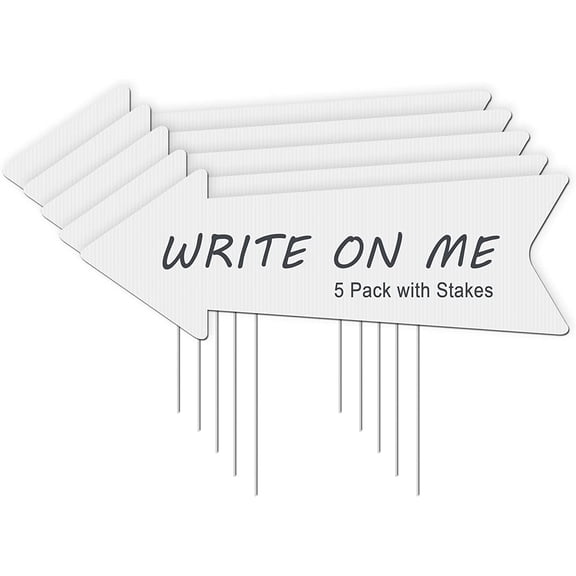 Blank Arrow Yard Signs with Stakes, 5 Pack 17 x 6 Inches White Plastic Wedding Directional Arrow Signs for Weddings, Birthday Party, Guidepost Decorations