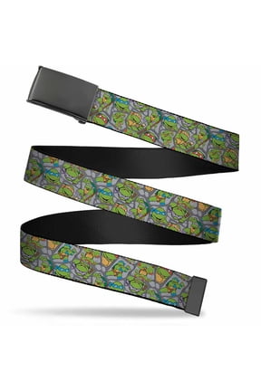 Blank Black 1.25" Buckle Classic Tmnt Expression & Pose Turtle Shell Web Belt 1.25" Wide