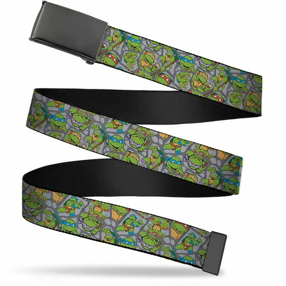 Blank Black 1.25" Buckle Classic Tmnt Expression & Pose Turtle Shell Web Belt 1.25" Wide