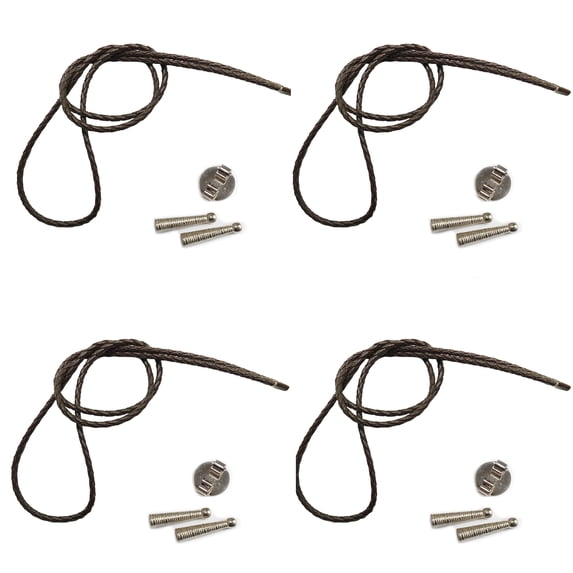 Blank Bolo Tie Kit Round Slide Ridge Tip Silvertone Parts Brown Vinyl Pk/4