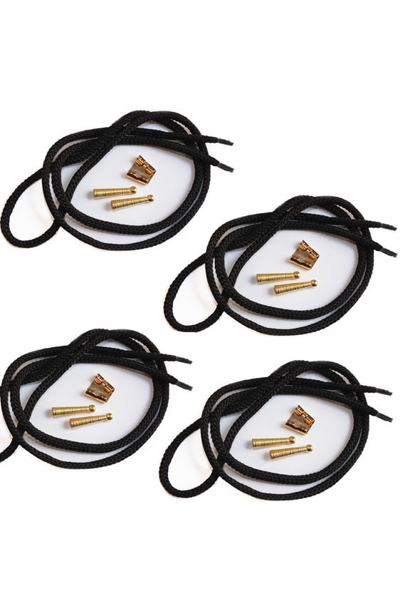 Blank Bolo Tie Kit Standard Slide Ridge Tip Goldtone Parts Black Cord Pk/4