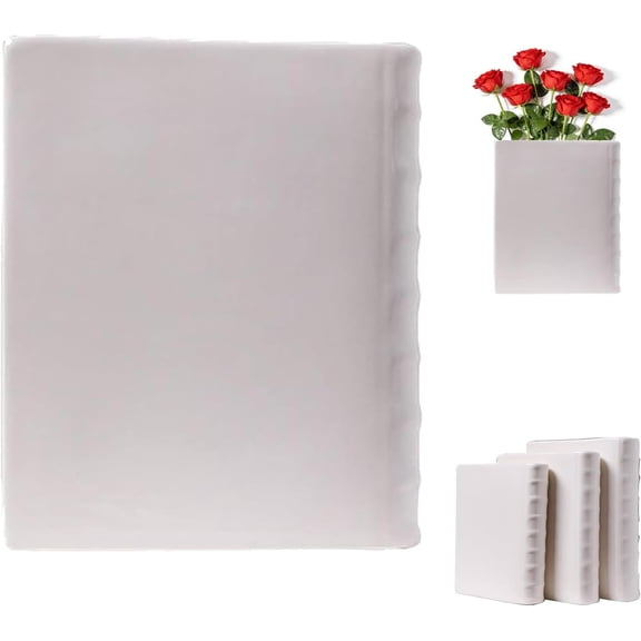 Blank Book Vase Ceramic DIY Paintable Book Shaped Flower Vase, Waterproof White Decorative Vase for Bookshelf Desk Table Home Office Decor (K)