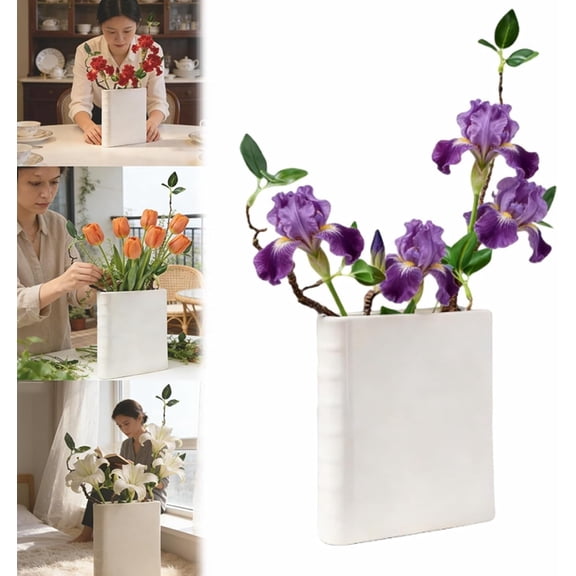 Blank Book Vase, White Book Vase Plain, Ceramic Vases for Home Decor, Cute Bookshelf Decor, Art Decor Style Piece, Unique Vases (S)