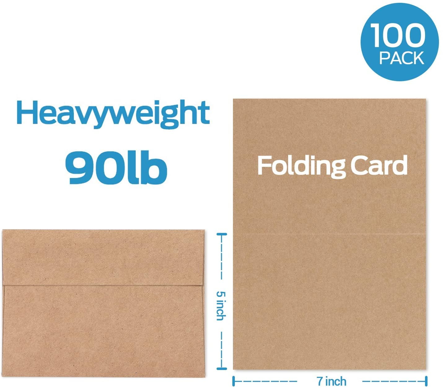 Blank Brown Kraft Cards and Envelopes 100 Pack - 5" x 7" Folded Cardstock Paper and A7 Envelopes for DIY Greeting Cards Wedding Birthday Invitations Baby Shower Thank You Cards and All Occasions