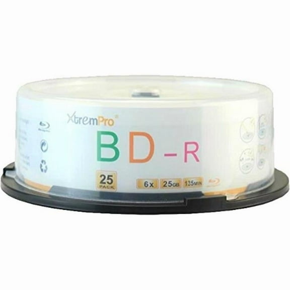 Blank CD BD-R 6X 25GB 135Min Blu-Ray 25 Pack Storage Media in Spindle
