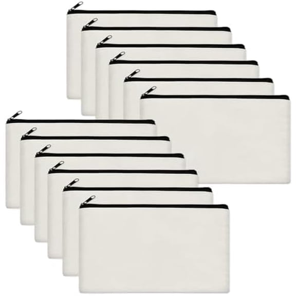 Blank Canvas Bag Zipper Pouch Makeup Bags Bulk - Multi-Purpose Canvas Pencil Pouch with Sturdy Zipper, Cosmetic Bag Travel Toiletry Bag for DIY Craft Projects, Storage (8.3 x 5 inches)