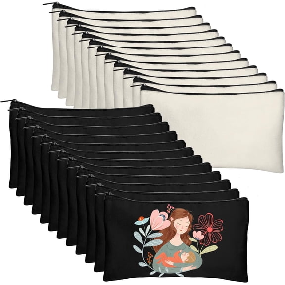 Blank Canvas Bag Zipper Pouch Makeup Bags Bulk - Multi-Purpose Canvas Pencil Pouch with Sturdy Zipper, Cosmetic Bag Travel Toiletry Bag for DIY Craft Projects, Storage (8.3 x 5 inches)