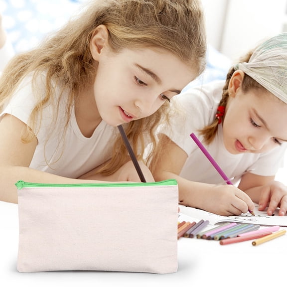 Blank Canvas Bag Zipper Pouch Makeup Bags Bulk - Multi-Purpose Canvas Pencil Pouch with Sturdy Zipper, Cosmetic Bag Travel Toiletry Bag for DIY Craft Projects, Storage (4.3 x 7.1 inches)